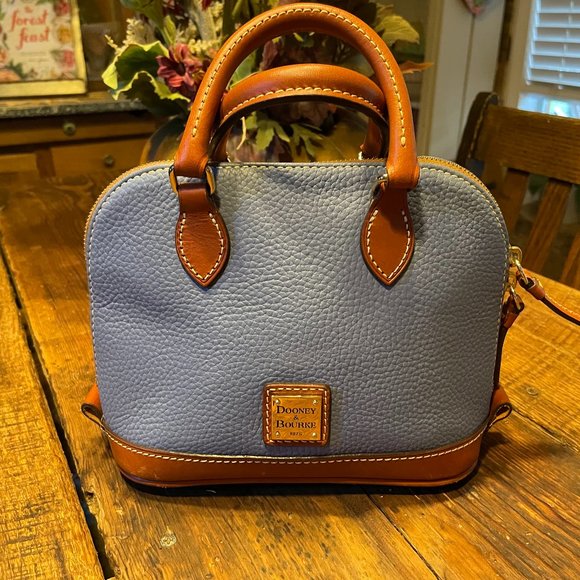 NWT Dooney & Bourke leather brown/dusty blue  "Bitsy Bag" small shoulder purse - Picture 1 of 5